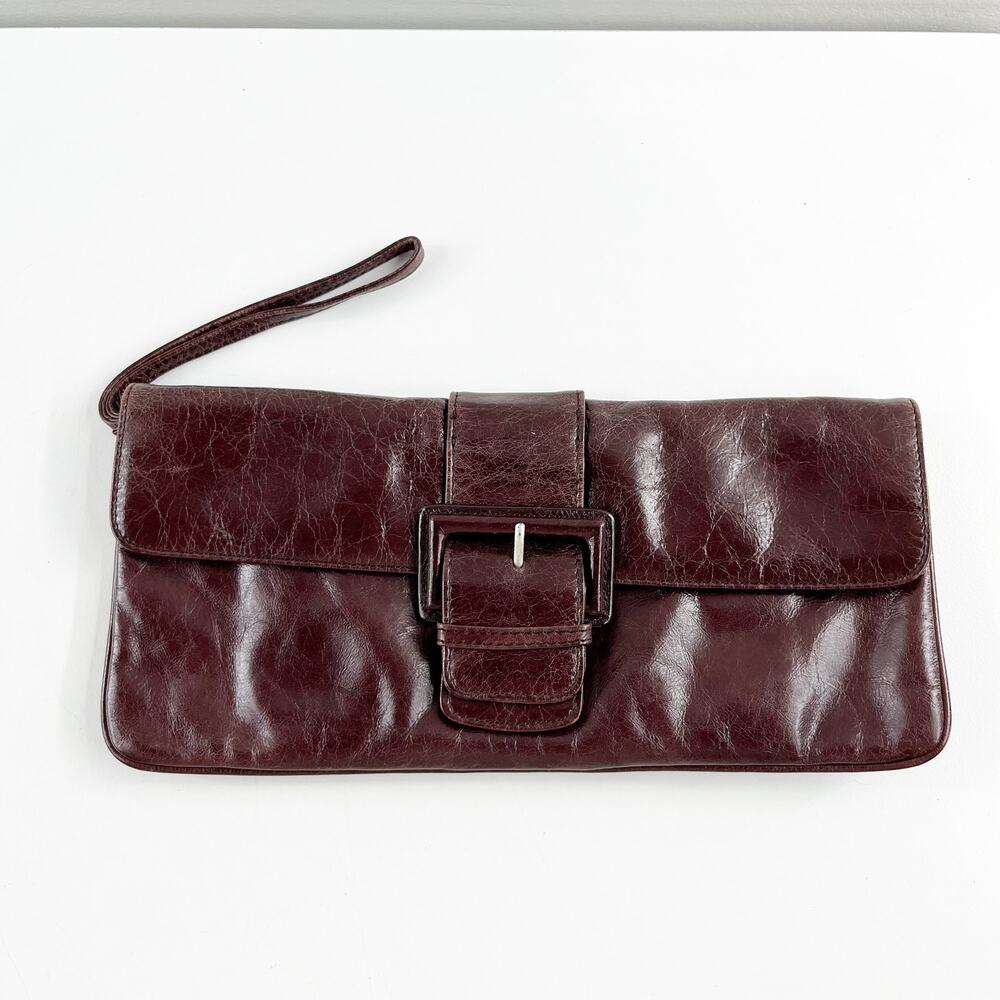 Hobo Rectangle Leather Flap Wallet Wristlet Brown
